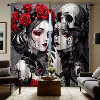 2 шт. HD Призрачный красный глаз Череп красота декоративная занавеска черный галстук цифровая печать занавеска украшение для дома стиль украшения W52H63inchW132H160cm