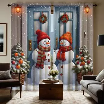 2 шт. HD Рождественская дверь сосновый снеговик декоративная занавеска белая галстук цифровая печать занавеска украшение для дома стиль украшения W52H63inchW132H160cm