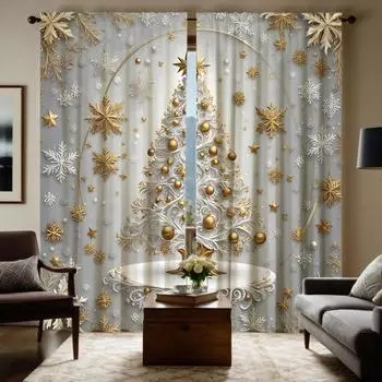 2 шт. HD Рождественская снежинка хрустальные бусины занавески декоративные занавески белые галстуки цифровая печать занавески украшение дома стиль decorh W52H63inchW132H160cm