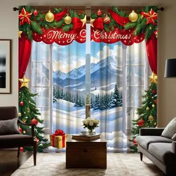 2 шт. HD Рождественская вечеринка, мероприятия, дистанционная Снежная гора, декоративная занавеска, белая занавеска с цифровой печатью, украшение для дома W52H63inchW132H160cm