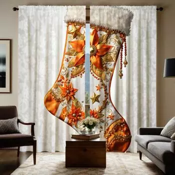 2 шт. HD Рождественский чулок Подарочный пакет Декоративная занавеска Желтая завязка цифровая печать занавеска Домашний декор стиль Декоративная гостиная W52H63inchW132H160cm