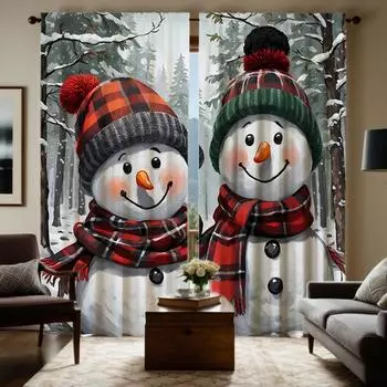 2 шт. HD рождественский снег прекрасный мультфильм снеговик декоративная занавеска белый галстук цифровая печать занавеска стиль украшения дома W52H63inchW132H160cm