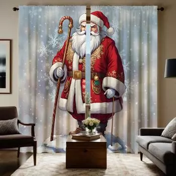 2 шт. HD снежная гора, тростник Санта-Клаус декоративная занавеска белый галстук цифровая печать занавеска украшение дома стиль де W52H63inchW132H160cm