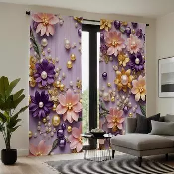 2 шт. HD стерео жемчужные цветочные украшения занавески Розовая завязка цифровая печать занавески Домашнее украшение стиль украшения гостиной W52H63inchW132H160cm
