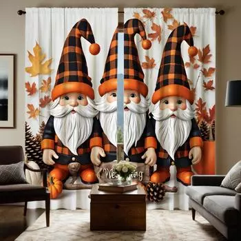 2 шт. HD Три Санта-Клауса Урожай фруктов в длинной шляпе декоративная занавеска Желтая завязка цифровая печать занавеска украшение для дома W52H63inchW132H160cm