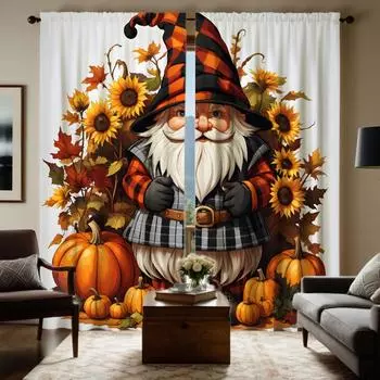 2 шт. HD в шляпе, старая тыква, подсолнух, декоративная занавеска, желтый галстук, цифровая печать, занавеска, украшение для дома, стиль, декор W52H63inchW132H160cm