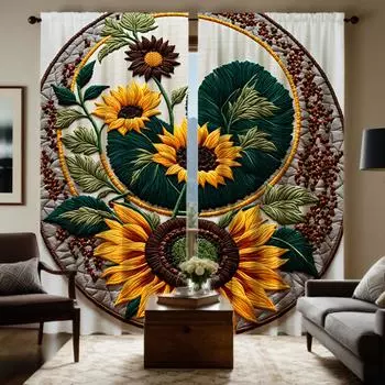 2 шт. HD вышитый крестиком круглый подсолнух декоративная занавеска Желтая цифровая печать занавеска украшение для дома стиль украшения li W52H63inchW132H160cm