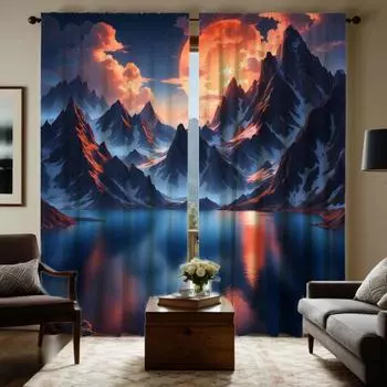 2 шт. HD закат закат морской восход декоративная занавеска с синей завязкой цифровая печатная занавеска стиль украшения дома декорированный лив W52H63inchW132H160cm