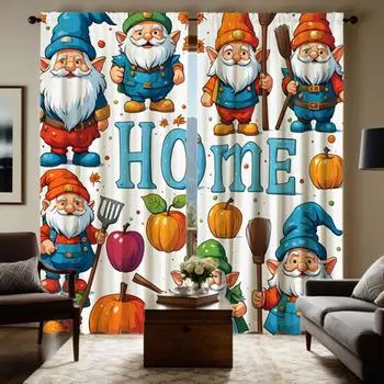2 шт. HD занавеска с изображением Санта-Клауса и метлой, синяя занавеска с цифровой печатью, стиль украшения дома, украшенная гостиная W52H63inchW132H160cm