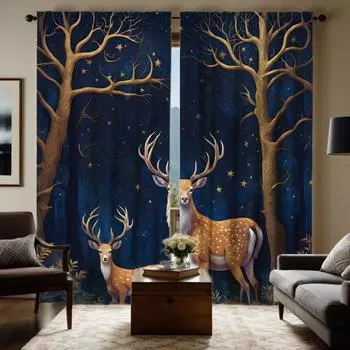 2 шт. HD жираф матери и ребенка любовь декоративная занавеска с синей завязкой цифровая печать занавеска украшение дома стиль украшения li W52H63inchW132H160cm