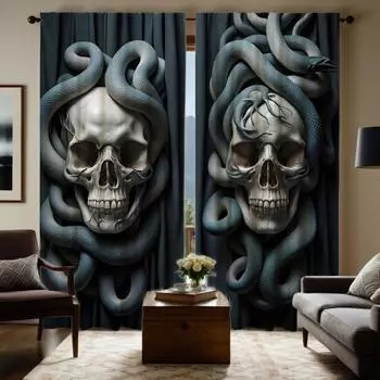 2 шт. HD змея зодиакальный череп декоративная занавеска черный галстук цифровая печать занавеска украшение дома стиль украшение гостиная W52H63inchW132H160cm