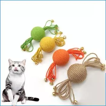 2 шт. игрушка для кошек, конфетный мяч, хлопковая веревка, обмотка, интерактивный коготь для скрежета зубов, износостойкий, устойчивый к укусам, товары для кошек оранжевый