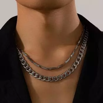 2 шт., индивидуальное ожерелье из кубинской стали из титановой стали для мужчин, уличное двухслойное ожерелье в стиле хип-хоп, модные украшения