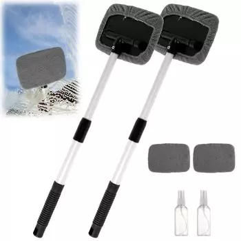 2 шт. Инструмент для чистки лобового стекла, выдвижной очиститель для автомобильных стекол с многоразовой насадкой из микрофибры, многофункциональный очиститель для автомобильных стекол темно-серого