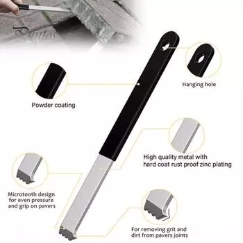 2 шт. Инструмент для извлечения тротуарной плитки с скребком для швов, микрозубцы, эргономичная ручка, инструмент для удаления тротуарной плитки с газона чёрный
