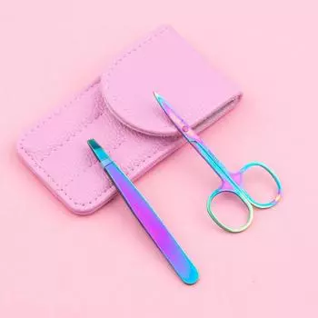 2 шт., инструменты для обрезки бровей, пинцеты, ножницы, нержавеющая сталь, металлические, многоцветные, доступны розового золота