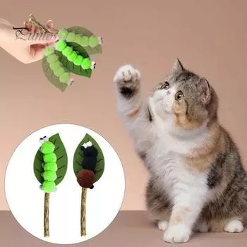 2 шт. интерактивный набор игрушек Silvervine Cat Caterpillar, жевательные игрушки для чистки зубов, облегчение тревоги, молярная палочка из натурального дерева для кошек всех возрастов 1 Set