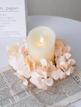 2 шт. Искусственная гортензия Подсвечник Гирлянда Стол Центральные элементы Декор Декор стола Маленький венок из свечей Свадебная свеча Декор венок из гортензии фиолетовый