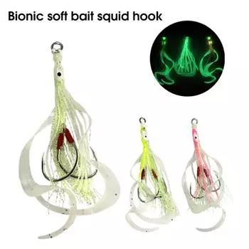 2 шт., искусственная мягкая приманка, силиконовая юбка в виде кальмара, имитация светящейся приманки для кальмара, медленная отсадка, рыболовный крючок белый