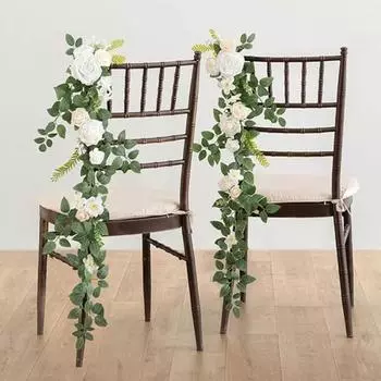 2 шт. искусственные цветы для скамейки, украшения для стульев на свадьбу, цветочные гирлянды для прохода, для церемонии, церковные розы, цветочные композиции, декор для вечеринки белый