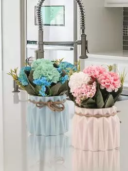 2 шт. искусственные цветы с вазой искусственный пион цветок гортензии для дома дворовый столик журнальный столик декор светло-синий