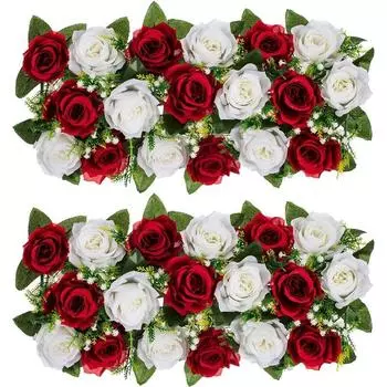 2 шт. искусственные цветы свадебные украшения искусственные розы шелковые цветочные композиции обеденный стол центральный цветок розы для комнаты декор стола для приема гостей красный