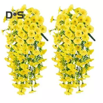 2 шт. искусственные подвесные цветы петунии, устойчивые к ультрафиолетовому излучению, многоразовые искусственные петунии для праздничного оформления свадебной вечеринки на открытом воздухе 2pcs жёлтый
