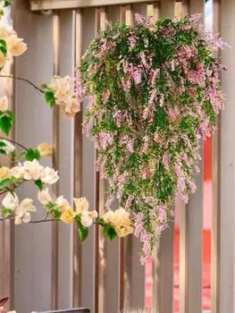 2 шт. искусственные растения, подвесные пластиковые ротанговые искусственные лавандовые настенные искусственные цветы для гостиной, букет для свадебных украшений, растения, виноградная лоза розы красного