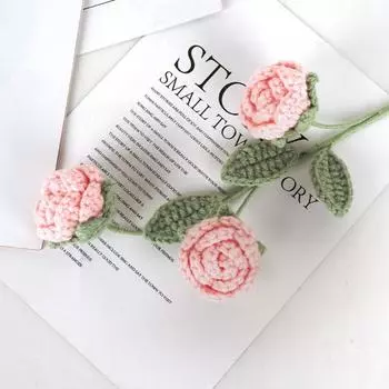 2 шт. искусственные розы ручной работы вязание крючком букет цветов вязание крючком цветы розы ручной работы свадебный декор юбилеи праздники подарок на день рождения 2 pcs красный