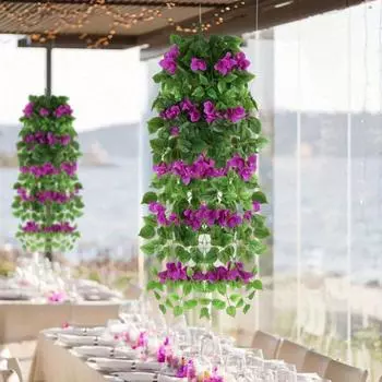 2 шт. искусственные висячие цветы бугенвиллии, искусственные растения бугенвиллии, устойчивые к ультрафиолетовому излучению, искусственные шелковые цветы, лозы для свадьбы, дома, сада, двора, наружного декора 2 Pcs розы красного