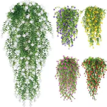 2 шт. искусственные висячие цветы, устойчивые к ультрафиолетовому излучению поддельные висячие растения букет цветов висячие виноградные растения свисающие растения белый
