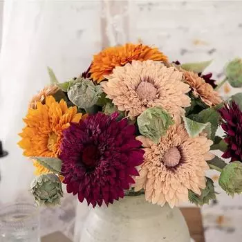 2 шт. искусственных цветов, подсолнух, зелень, большой сожженный искусственный цветок для свадебного букета своими руками, декора в виде центральной части, декора цветочной композиции темно-фиолетового