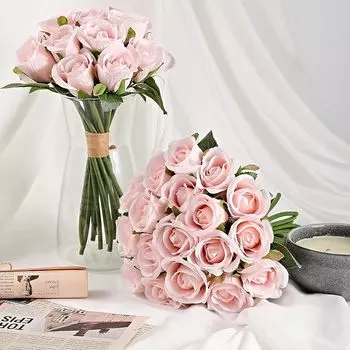 2 шт. искусственный букет из 18 роз реалистичный шелковый свадебный букет невесты украшение для дома фотография ручная работа цветок своими руками 26cm розовый