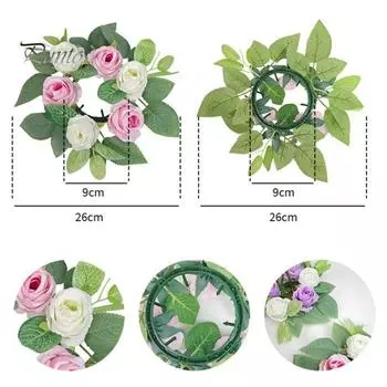 2 шт. искусственный цветок свеча венок 10.2 диаметр искусственные розы гирлянда цветок свеча кольцо стол центральный элемент для свадьбы весна лето декор A 2pcs