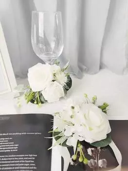 2 шт., искусственный корсаж на запястье с розой для подружки невесты, свадебный цветок на запястье, ручной цветочный декор для выпускного вечера, свадьбы, декора для встречи выпускников, браслет с цветком белый