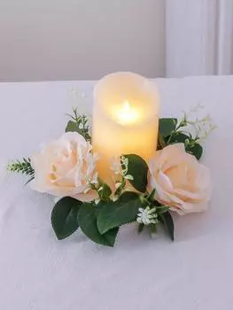 2 шт. искусственный подсвечник гирлянда мини искусственные цветы розы свадебные украшения подсвечник венок для свечей для столбов венок из искусственных цветов розовый