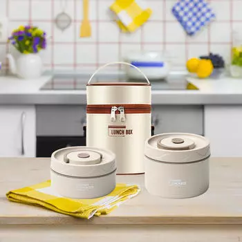 2 шт. изолированный ланч-бокс, ланч-бокс, легкий бенто с крышкой, герметичной крышкой, беспорядок для закусок бежевый