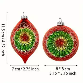 2 шт. Элегантные двухвершинные стеклянные шары-украшения с цветочным дизайном, прочные подвесные украшения для рождественской елки для праздничной домашней вечеринки 2pcs