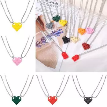 2 шт. Ювелирные изделия Подарочные однотонные парные ожерелья в форме сердца строительные блоки для женщин и мужчин разделяемые красный