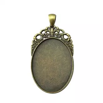 2 шт. Кабошон Камея Основание Diy Fleur-De-Lys Перфорация Внутренний размер 30x40 мм Овальные стеклянные кабошоны F1176 античный бронзовый