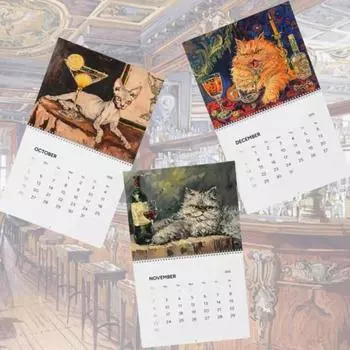 2 шт. Календарь Drunk Cats 2025, подвесной календарь на спирали на месяц, настенный календарь, художественный календарь с изображением Drunk Cat, подарок для друзей-любителей кошек 2pcs