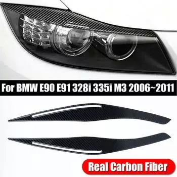 2 шт. карбоновая крышка для фары и бровей для E90 / E91 3 серии 4 для E90 M3 Sedan 2009~2012 CHINA