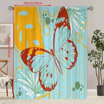 2 шт. - Картина маслом Бабочка - Шторы с принтом - Материал полиэстер - Подходит для спальни, гостиной, кабинета, личного пространства 23Wx59L(60x150CM)x2