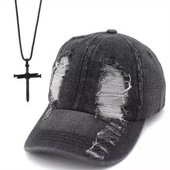 2 шт. Кепка Broken Duck Tongue мужская бейсболка крест кулон ожерелье комплект спортивная на открытом воздухе модная шляпа от солнца чёрный