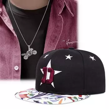 2 шт. Кепка с плоскими полями, уличная вышивка, хип-хоп, кепка, ожерелье с подвеской в виде мотоцикла, для спорта на открытом воздухе, для мужчин и женщин, для пар, шляпа от солнца, модная бейсболка для отдыха чёрный