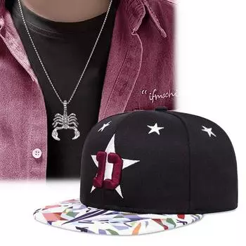 2 шт. Кепка с плоскими полями, вышитая хип-хоп шляпа, ожерелье с подвеской в виде скорпиона, мужская бейсболка, модная пара, спортивная женская кепка с язычком от солнца чёрный