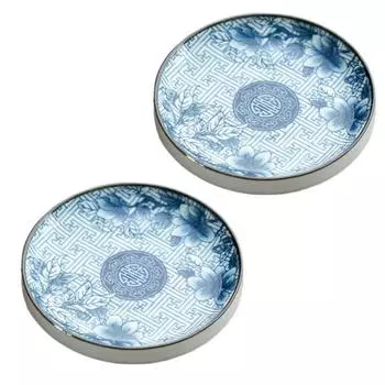 2 шт. Керамическая подставка для чайной чашки Винтажная подставка для чашки Изысканный сине-белый фарфор Домашний L