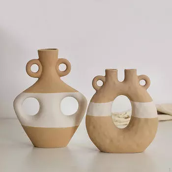 2 шт. керамическая ваза для цветов, настольная художественная домашняя цветочная композиция, кашпо для гостиной