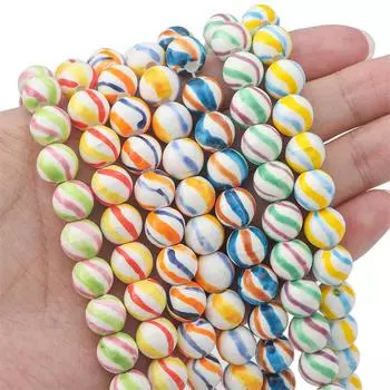 2 шт. керамические фарфоровые бусины ручной работы, полосатые бусины с ручной росписью, круглые бусины-разделители для DIY, ожерелья, браслета, ювелирных изделий, аксессуары для рукоделия