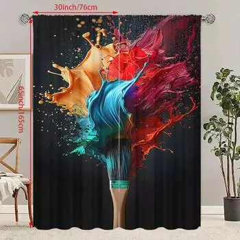 2 шт. - Кисть для рисования - Шторы с HD-печатью - Материал полиэстер - Подходит для спальни, гостиной, кабинета (настраиваемый) 23Wx59L(60x150CM)x2